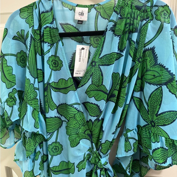 CAbi Spring Derby High Low Dress in Green Floral on Blue Size Small NWT - Picture 5 of 5